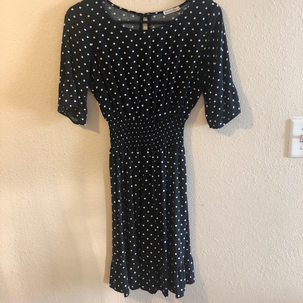 Black Polka Dot Retro Cinched Waist Dress